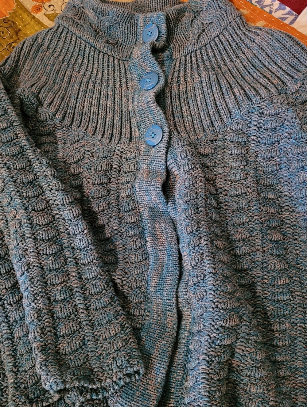 Short Sleeved, 100% Cotton,  SLATE Blue Knit Button-Front Women's Cardigan, XL